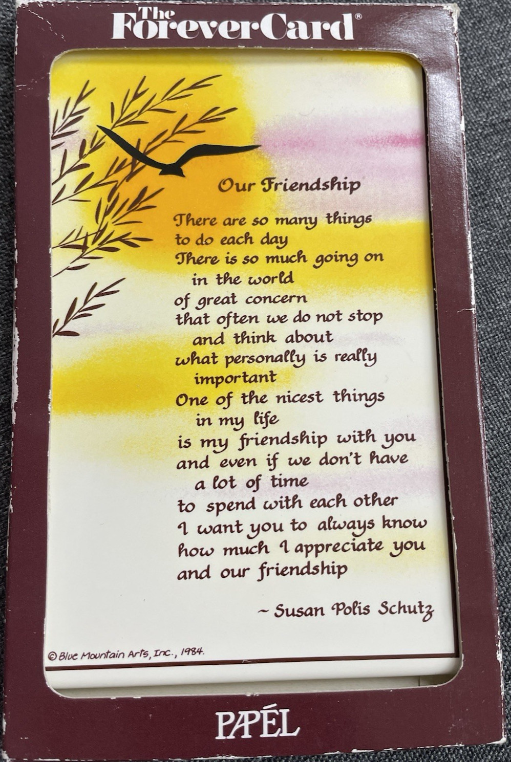 Papel Ceramic Forever Card "Our Friendship" Blue Mountain Arts Japan Vintage EUC gallery