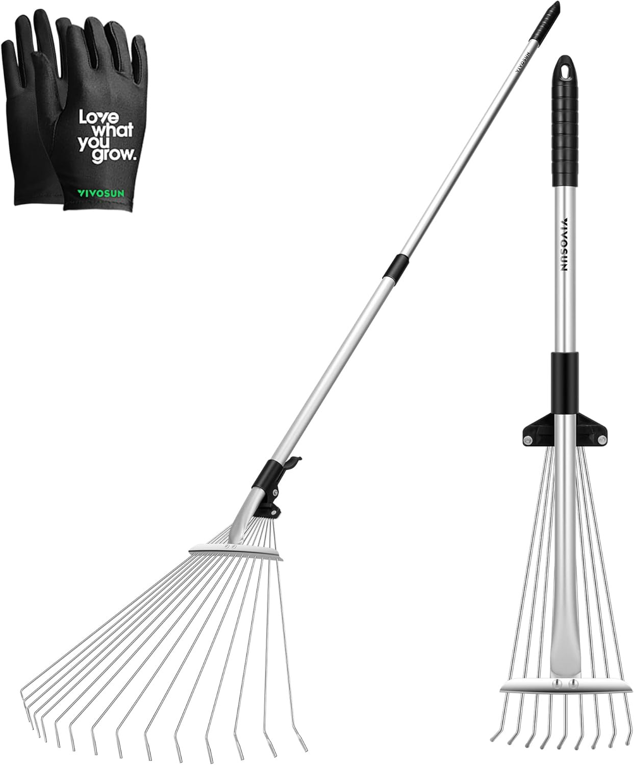 2-Piece Leaf Rake Set - Adjustable Garden/Camping Rake with 15/9 Tines, Collapsi gallery