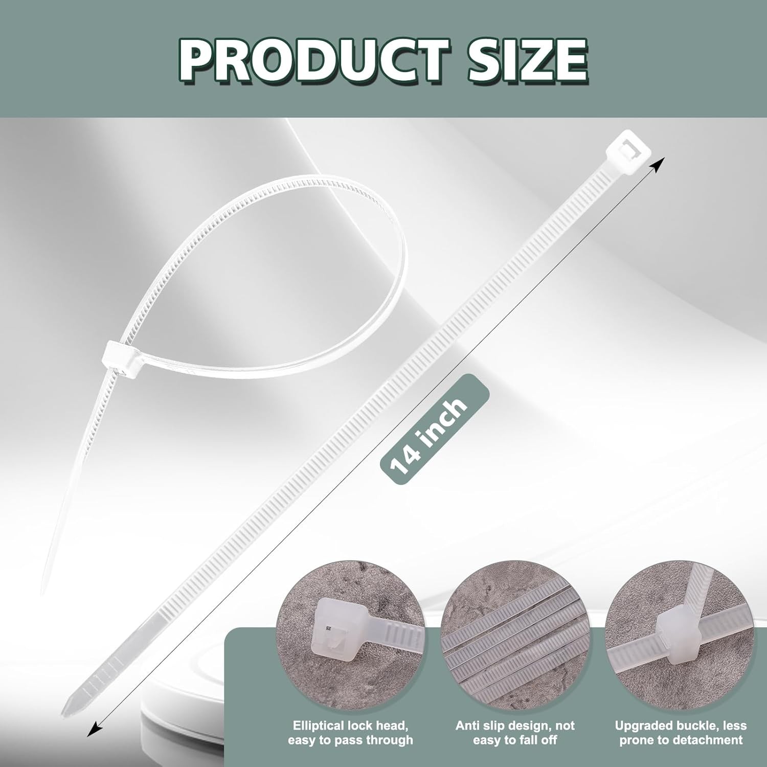 White Clear Zip Ties 14 Inch - 60 lb Heavy Duty UV Resistant Self-Locking Nylon gallery