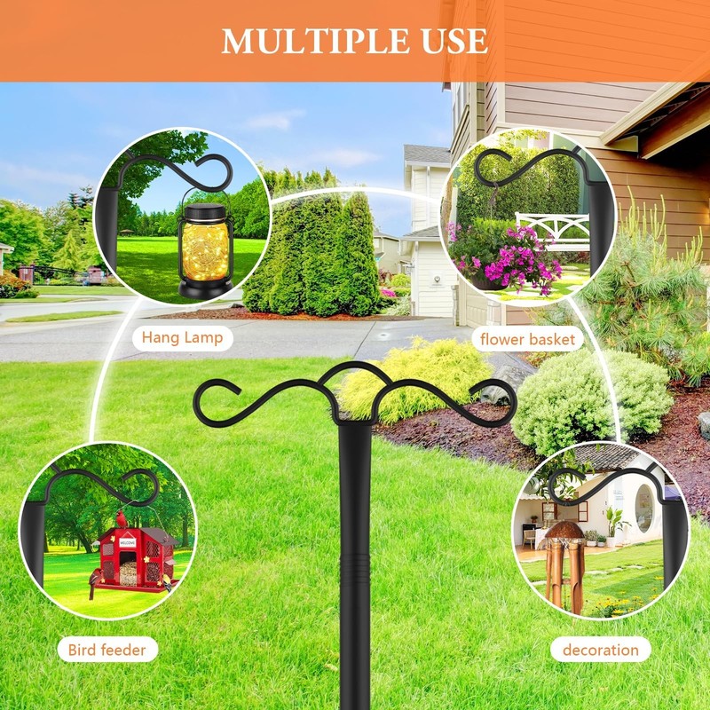 2 Pack 90 Inch Double Shepherds Hook for Outdoor with 5 Prong Base Heavy Duty Tw gallery