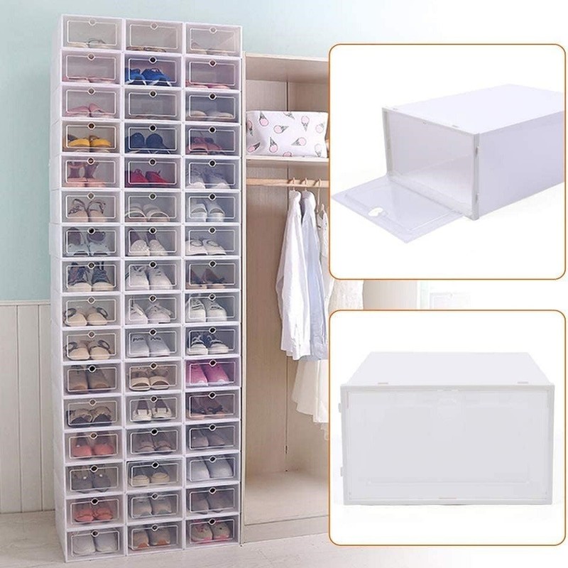 12 Pack Clear Shoe Storage Box Stackable Plastic Organizer Drop Front Container gallery