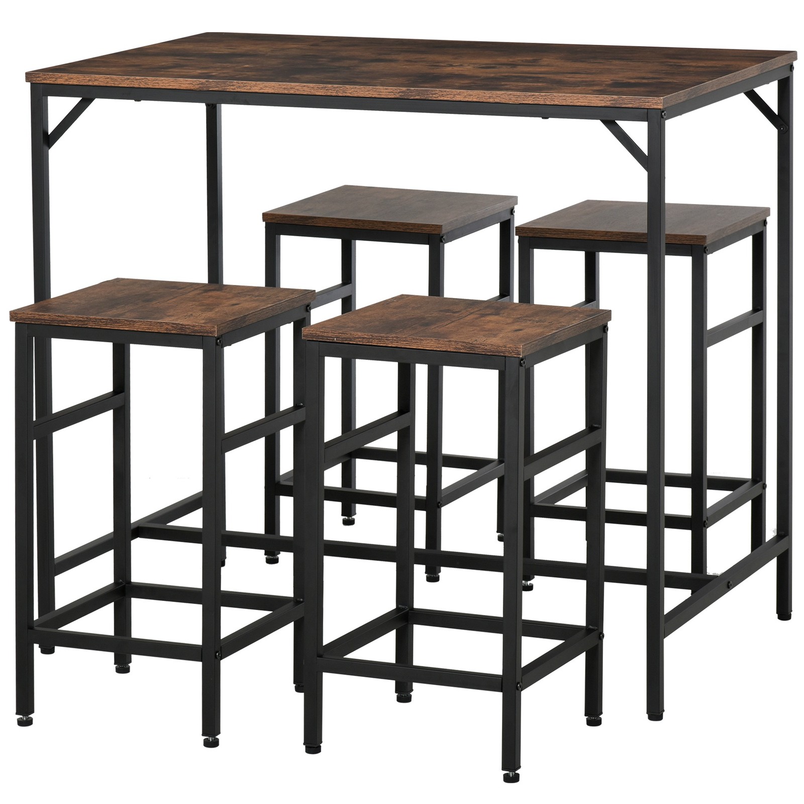 5 Piece Industrial Dining Room Set Bar Table and 4 Stools Chair for Pub Kitchen gallery