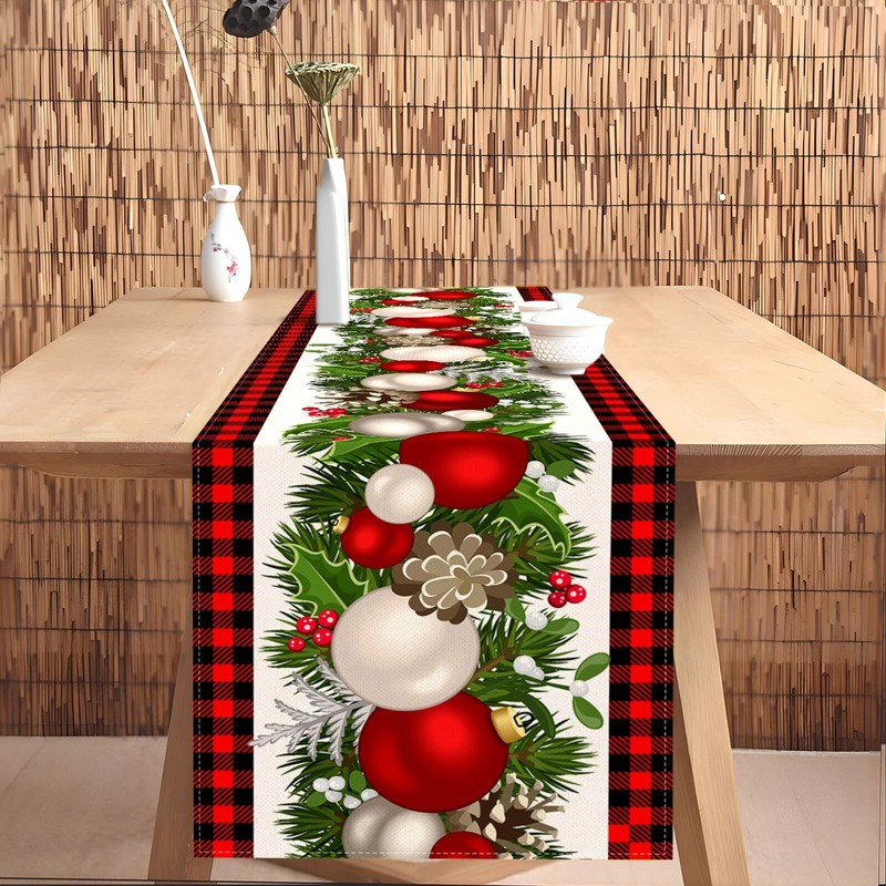 Red Black Buffalo Plaid Christmas Table Runner 108" Holiday Party Home Decor gallery