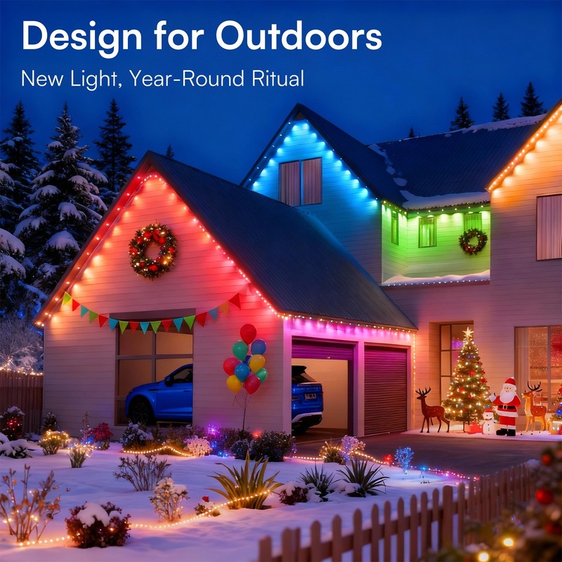 100ft Permanent Outdoor Lights,RGB Eaves Lights with App Control Remote,DIY IP67 gallery