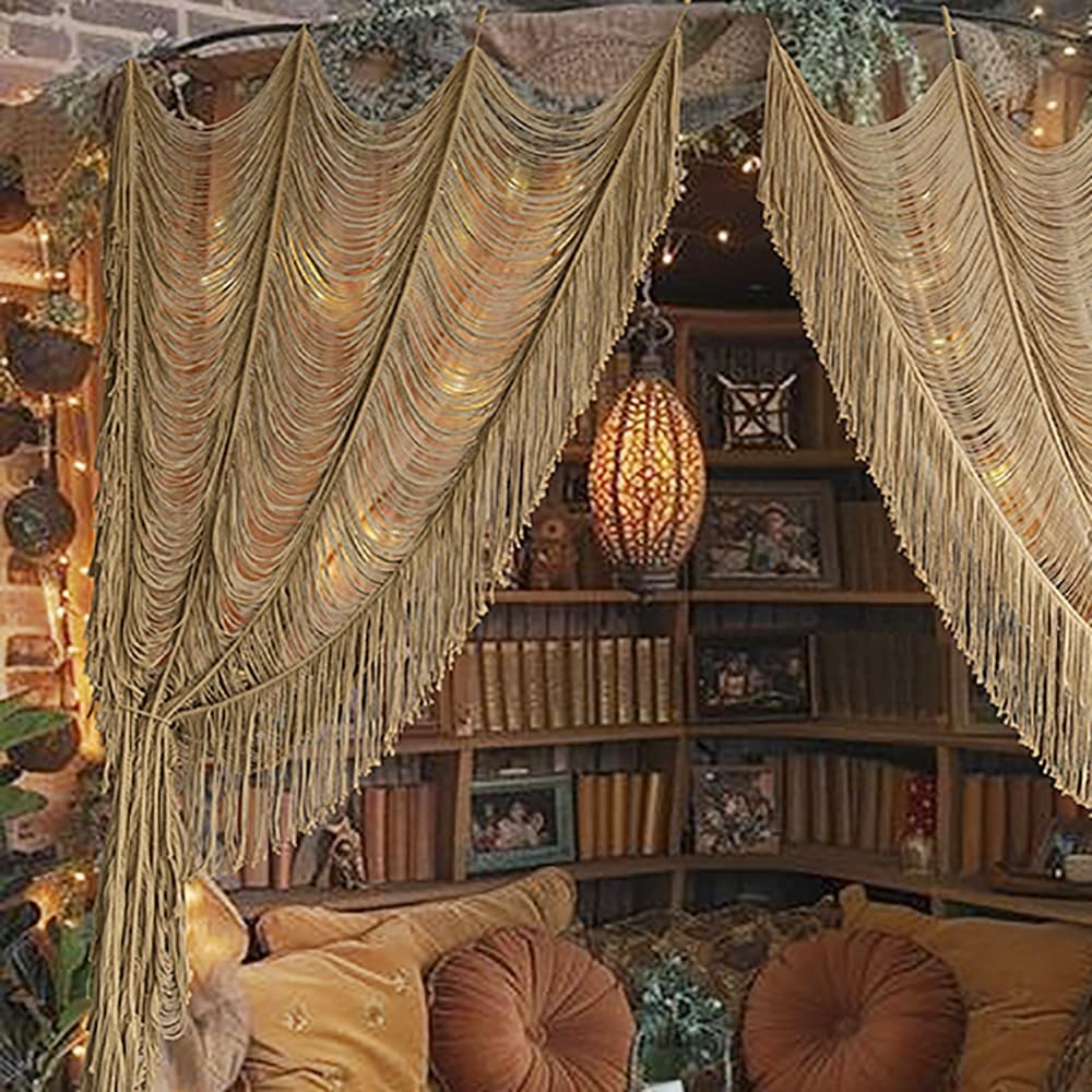 Macrame Curtain Boho Curtain Doorway Window Wall Decor Fiber Yarn Art Handwov... gallery