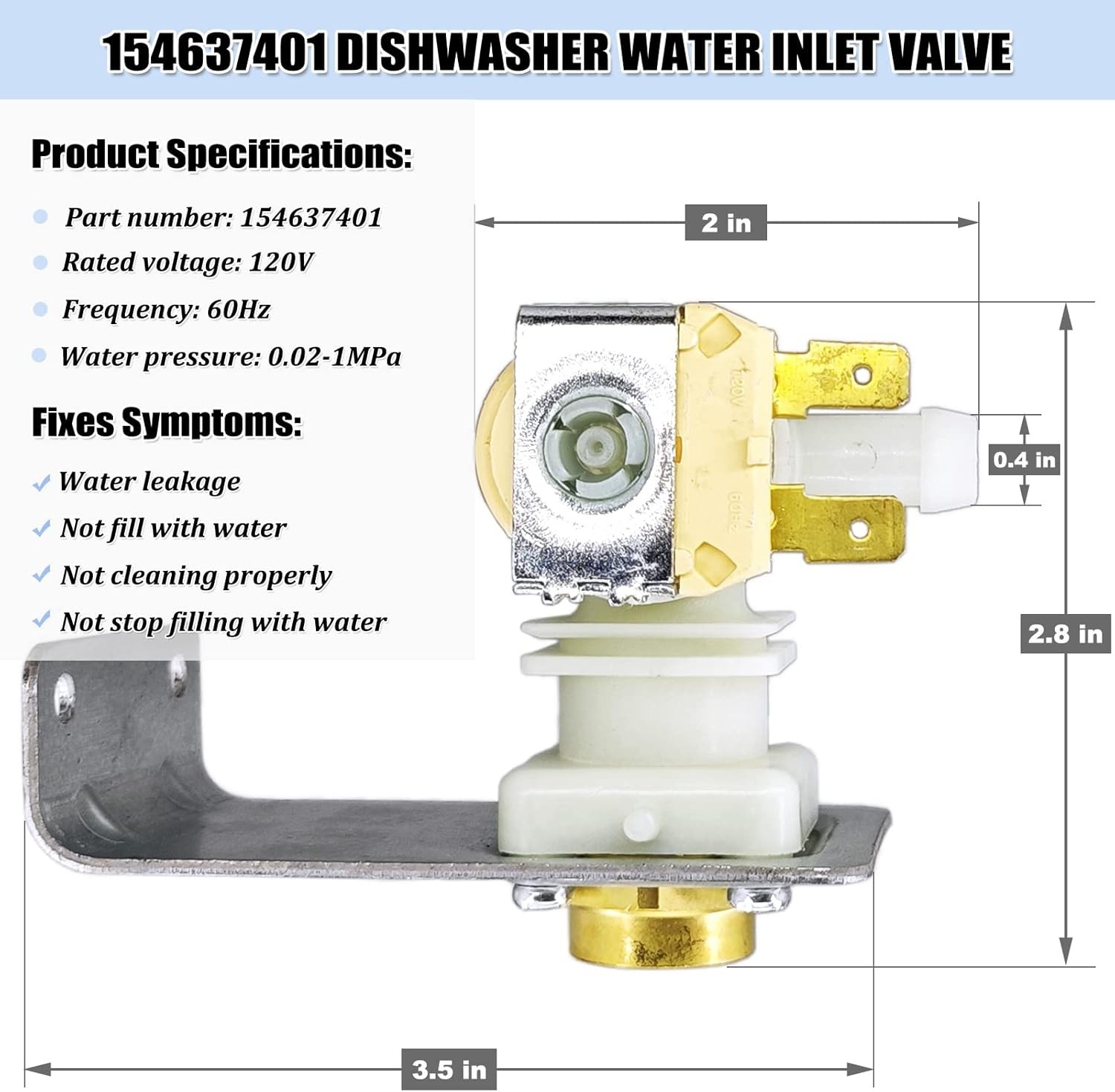 Replacement 154637401 Dishwasher Water Inlet Valve for Frigidaire ER154637401 gallery