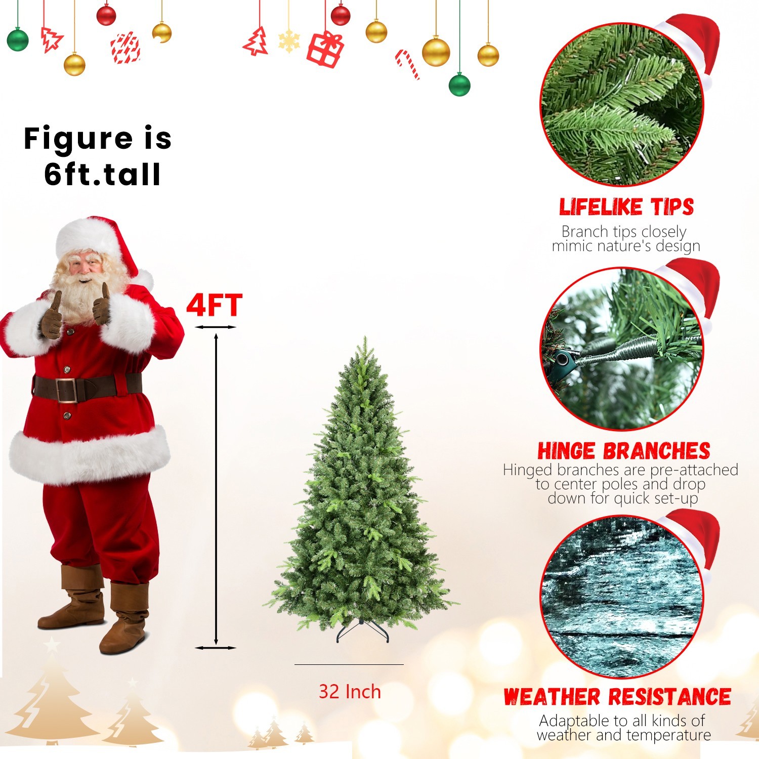 4-9 ft Artificial Christmas Tree Unlit Hinged Spruce Xmas Tree with PE & PVC Tip gallery