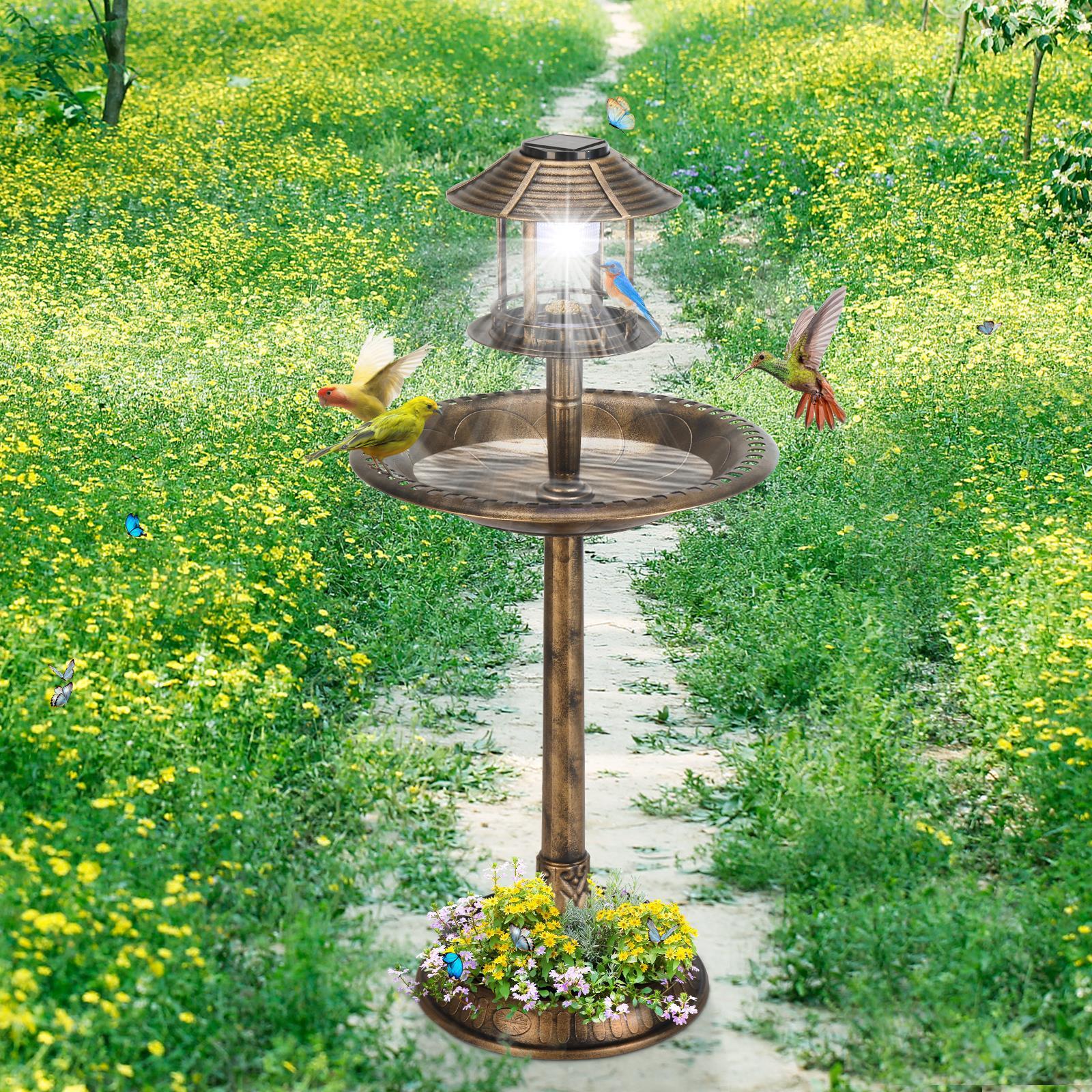 42" H Plastic Round Bird Bath with Solar Light & Sturdy Base for Outdoor Garden gallery