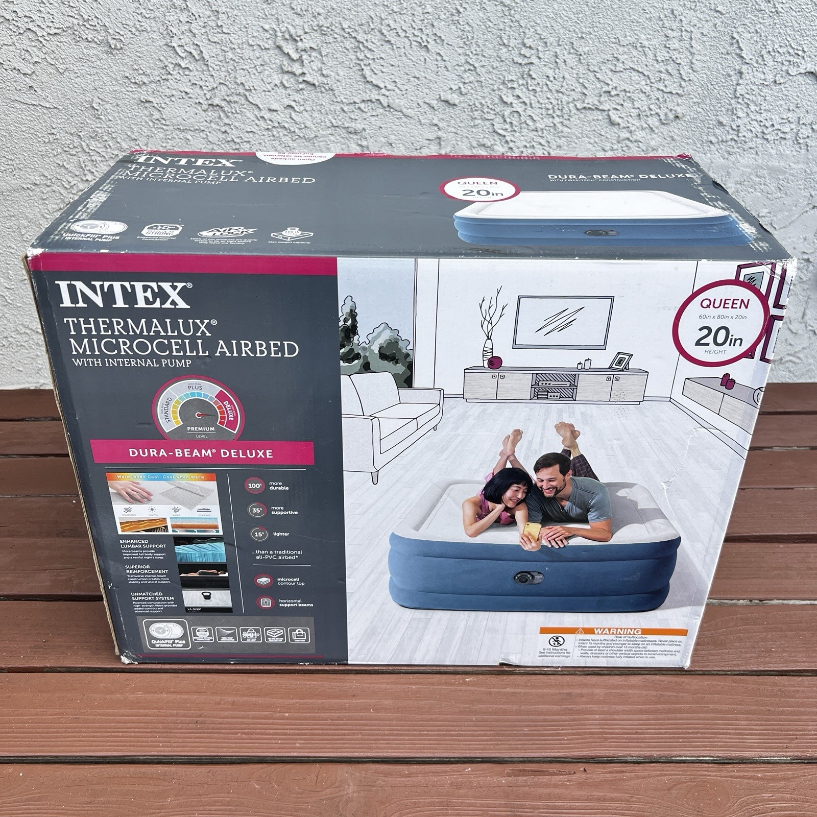 New Intex Thermalux Microcell Airbed QUEEN 20in Internal Pump Dura-Beam Deluxe gallery
