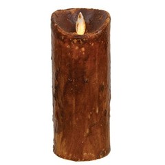 NEW PRIMITIVE PILLAR CANDLE BROWN TIMER Motion Faux Flame 6″ x 2.5″ LED RUSTIC
