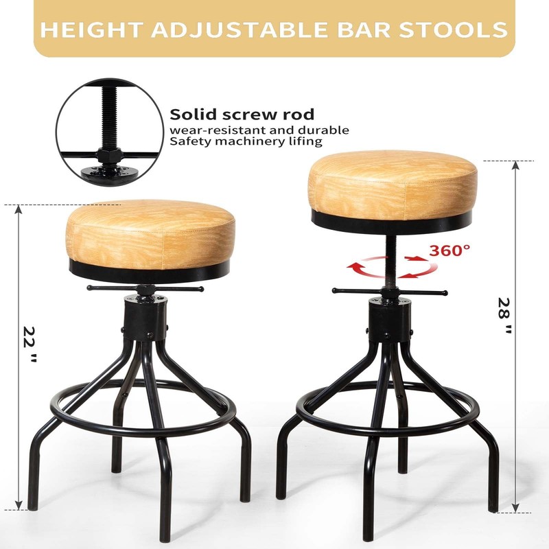 Adjustable Swivel Bar Stools - Modern PU Leather Backless Counter Height Chair gallery