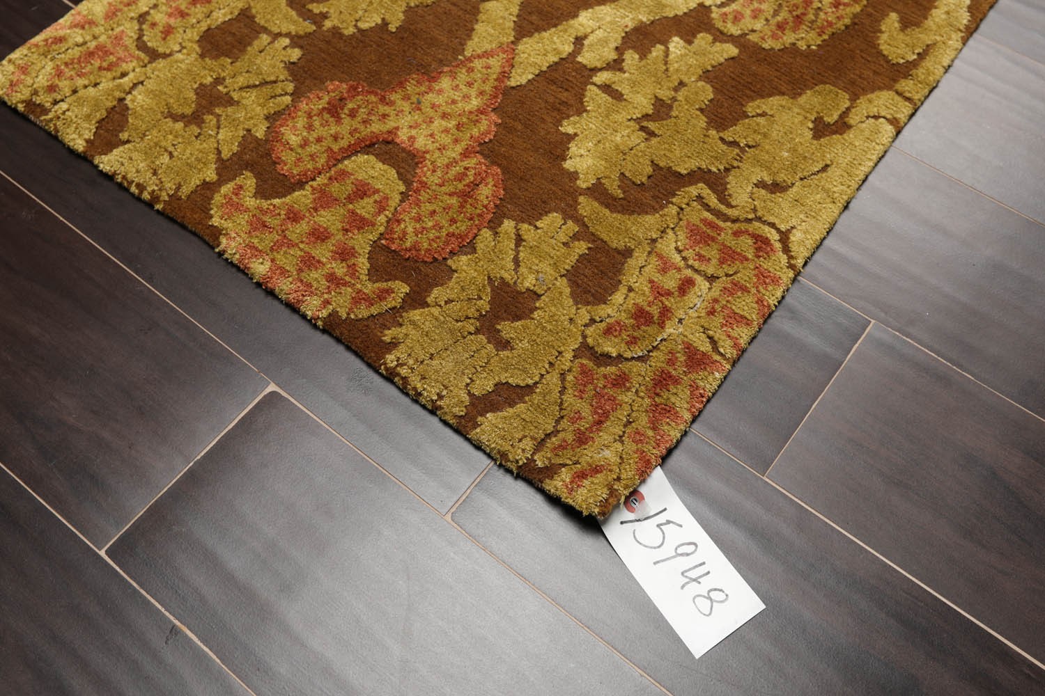 Hand Knotted Wool & Silk Baroque High Low Pile Tibetan Area Rug Brown 2' x 3' gallery