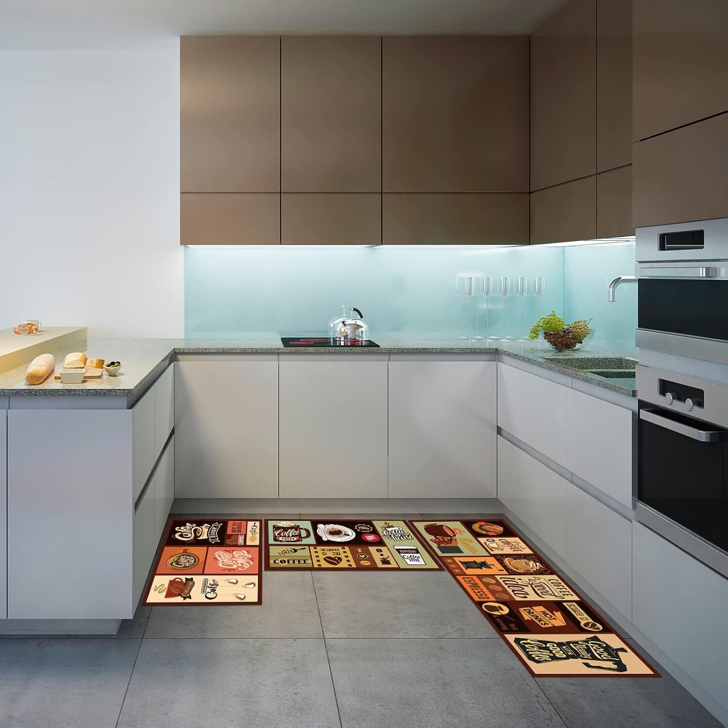 3 Pcs Kitchen Rug Set Non Skid Thick Black Kitchen Rugs and Mats Stain Resist gallery