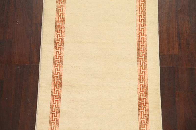 IVORY/ RUST Bordered Gabbeh Kashkoli Handmade Oriental Runner Rug 2' 8" x 9' 1" gallery