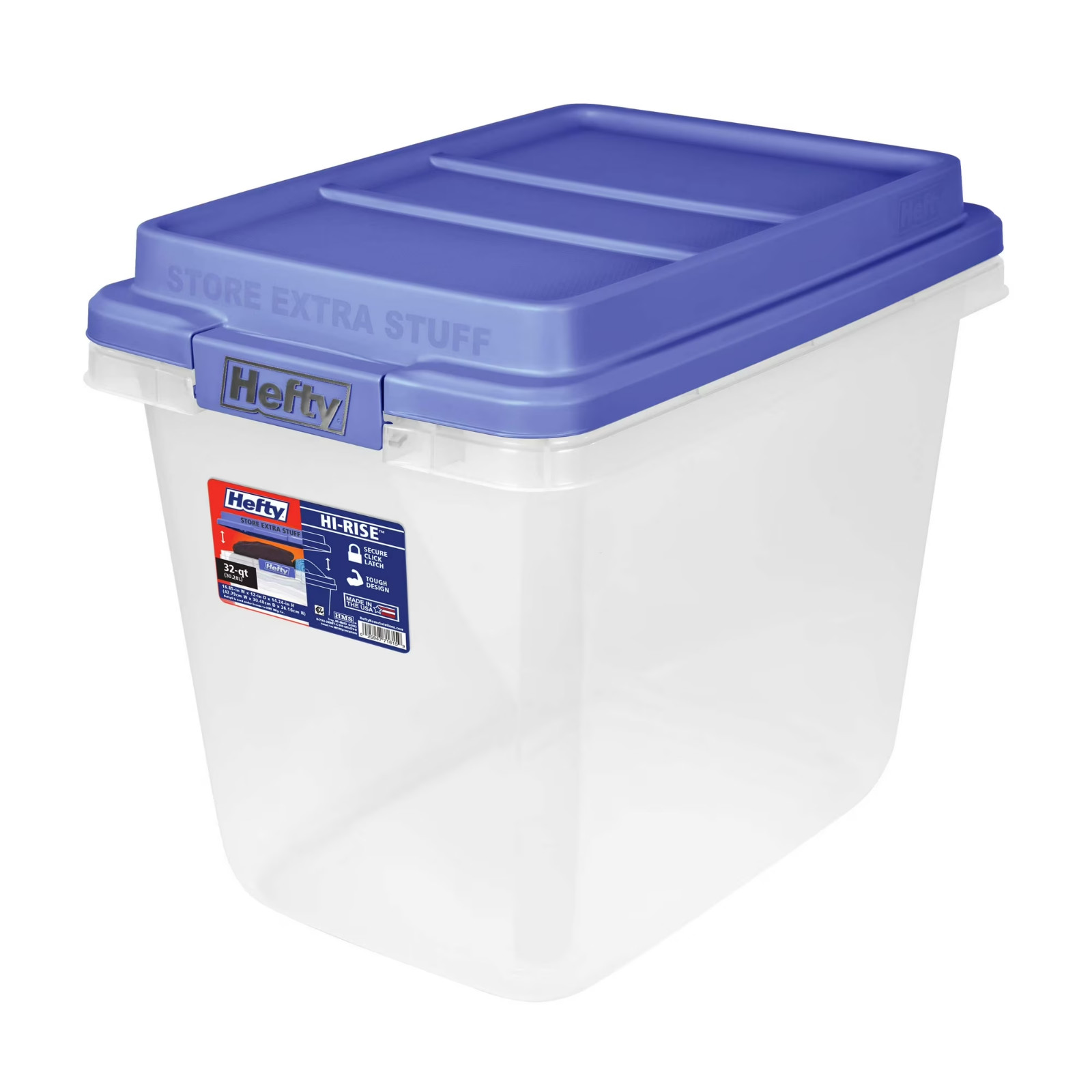 Hefty 32 Qt. Clear Storage Bin with Blue HI-RISE Lid gallery