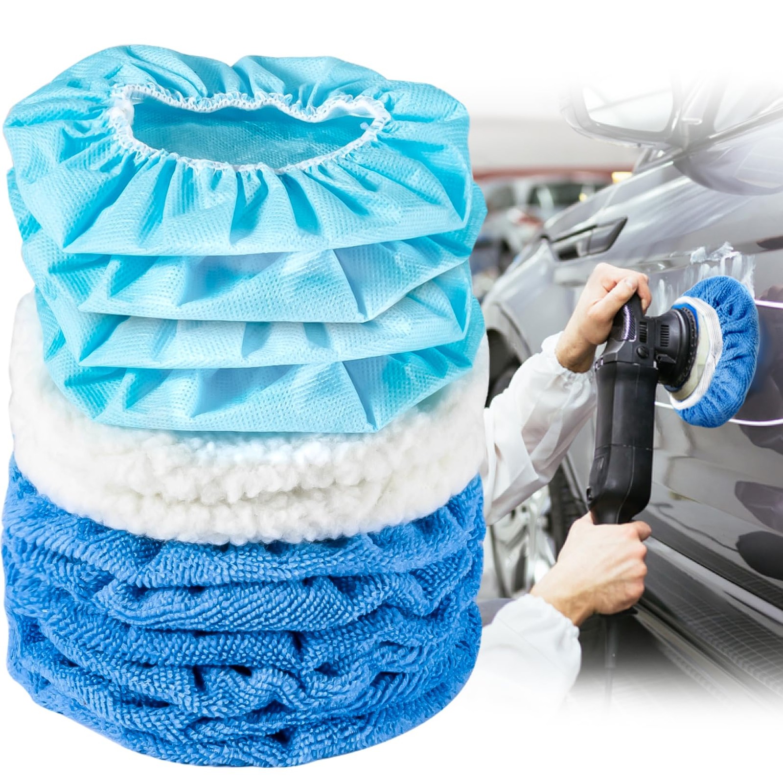 12pcs Car Buffing Pads 5-6in Microfiber Polishing Waxing Bonnet Kit Set gallery