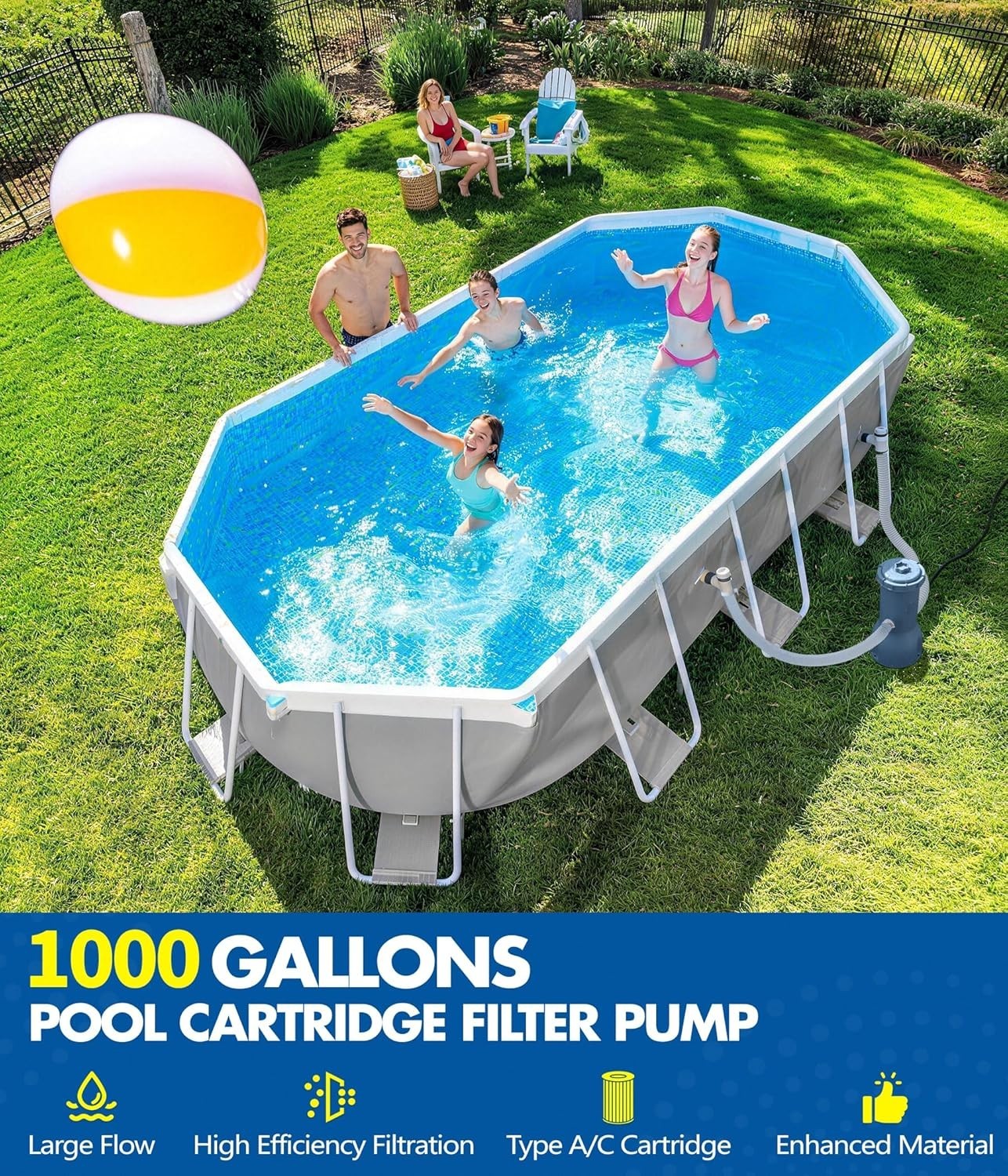 NEW 1000 GPH Above Ground Pool Filter Pump Cartridge Water System Gray gallery