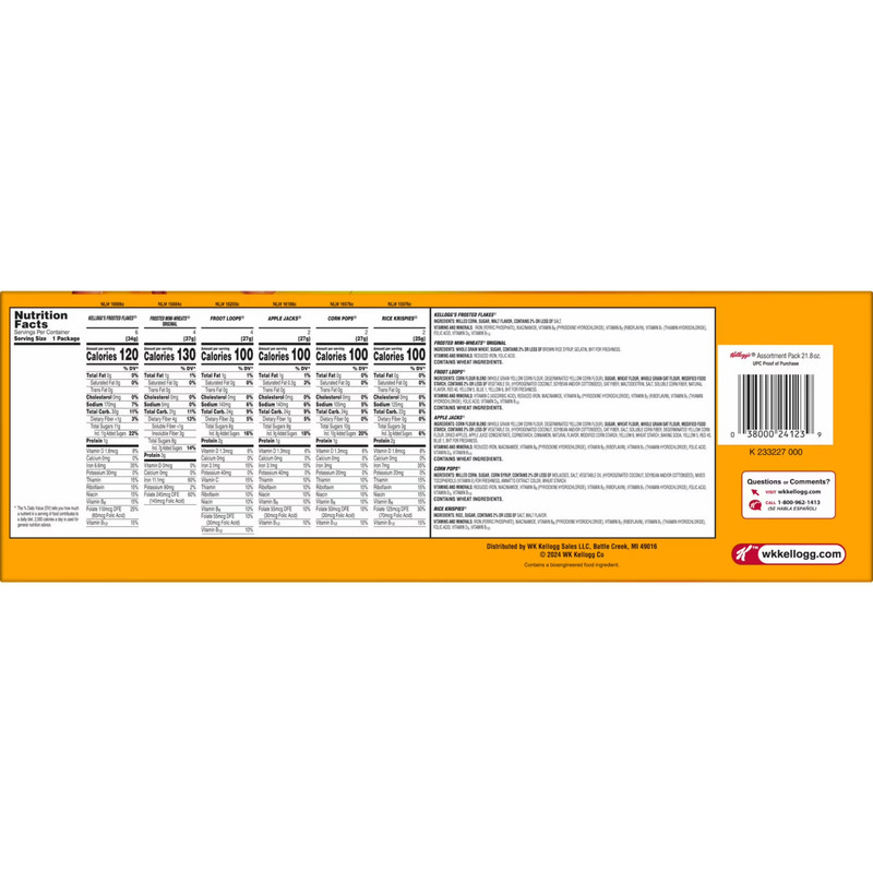 Kellogg's Assortment Pack Variety Pack Breakfast Cereal Box, 21.8 oz, 20 Count gallery