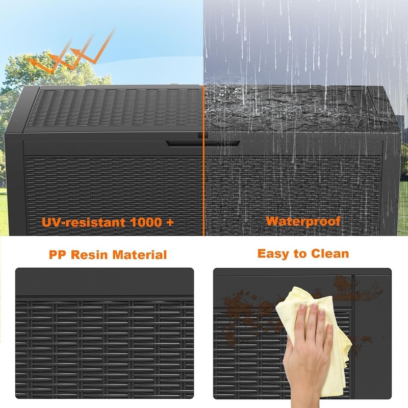 100 Gallon Resin Deck Box - Lockable Waterproof Outdoor Storage for Patio, Black gallery