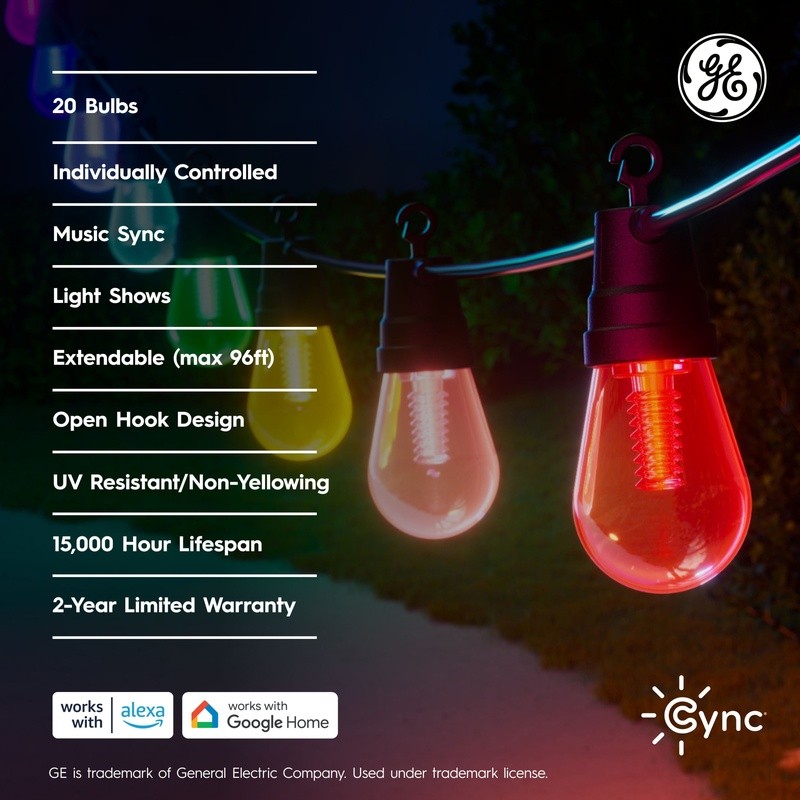 Smart Outdoor LED String Lights 24FT Multicolor IP65 Waterproof Energy Saving US gallery