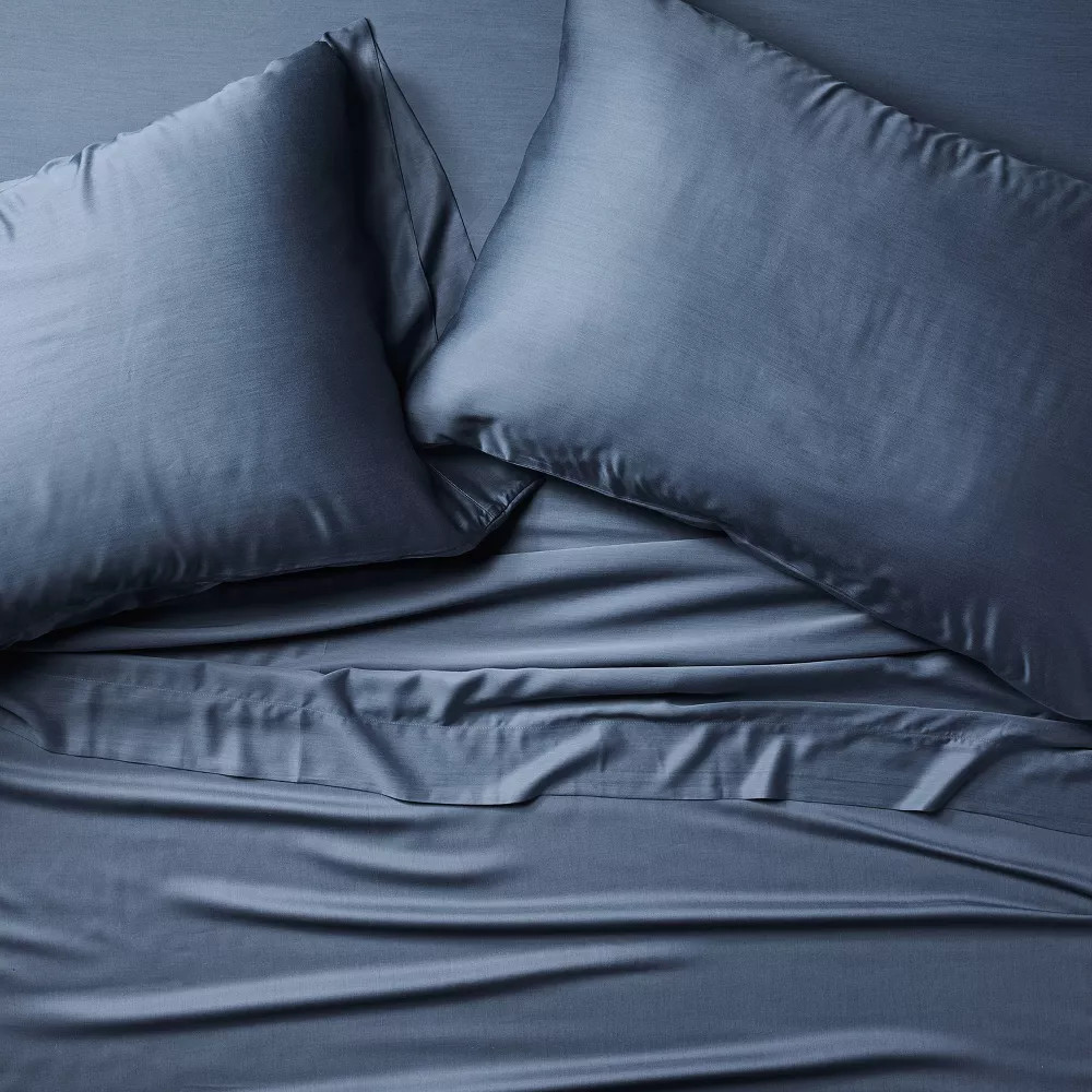 Queen 400 Thread Count Rayon from Bamboo Sheet Set Dark Mineral Blue