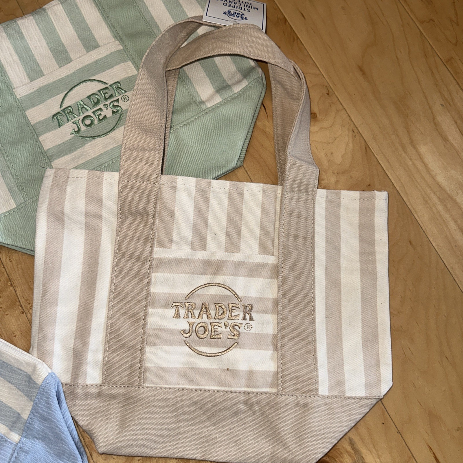 Trader Joe's Striped Mini Tote Bags, Multicolor Reusable Set/Pack of 4 gallery