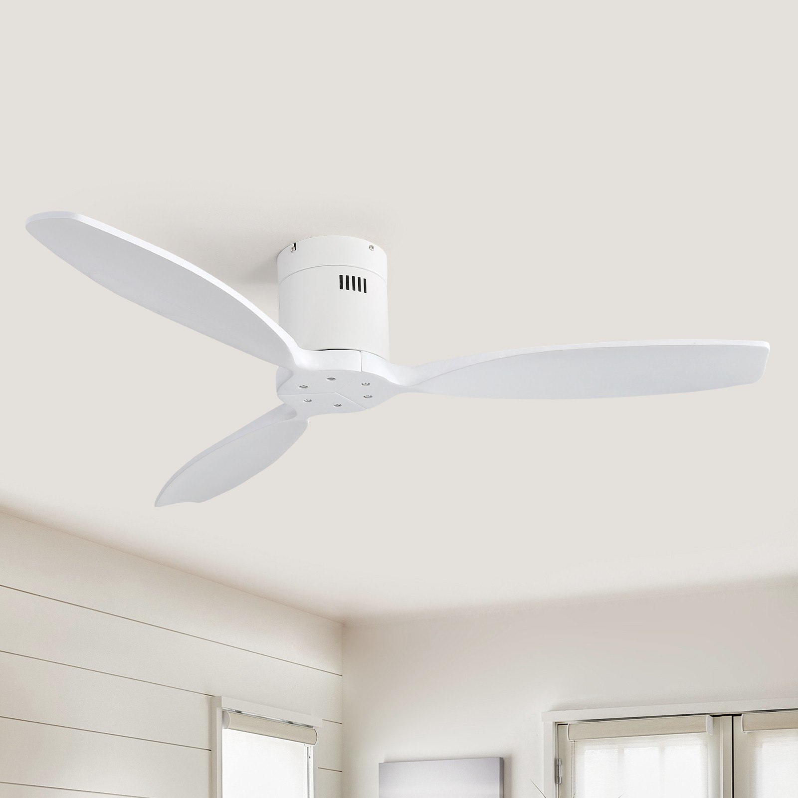 Sofucor 52-inch,Ceiling Fan,No Light & White+Solid Wood Blades,6 Speeds Bedroom. gallery