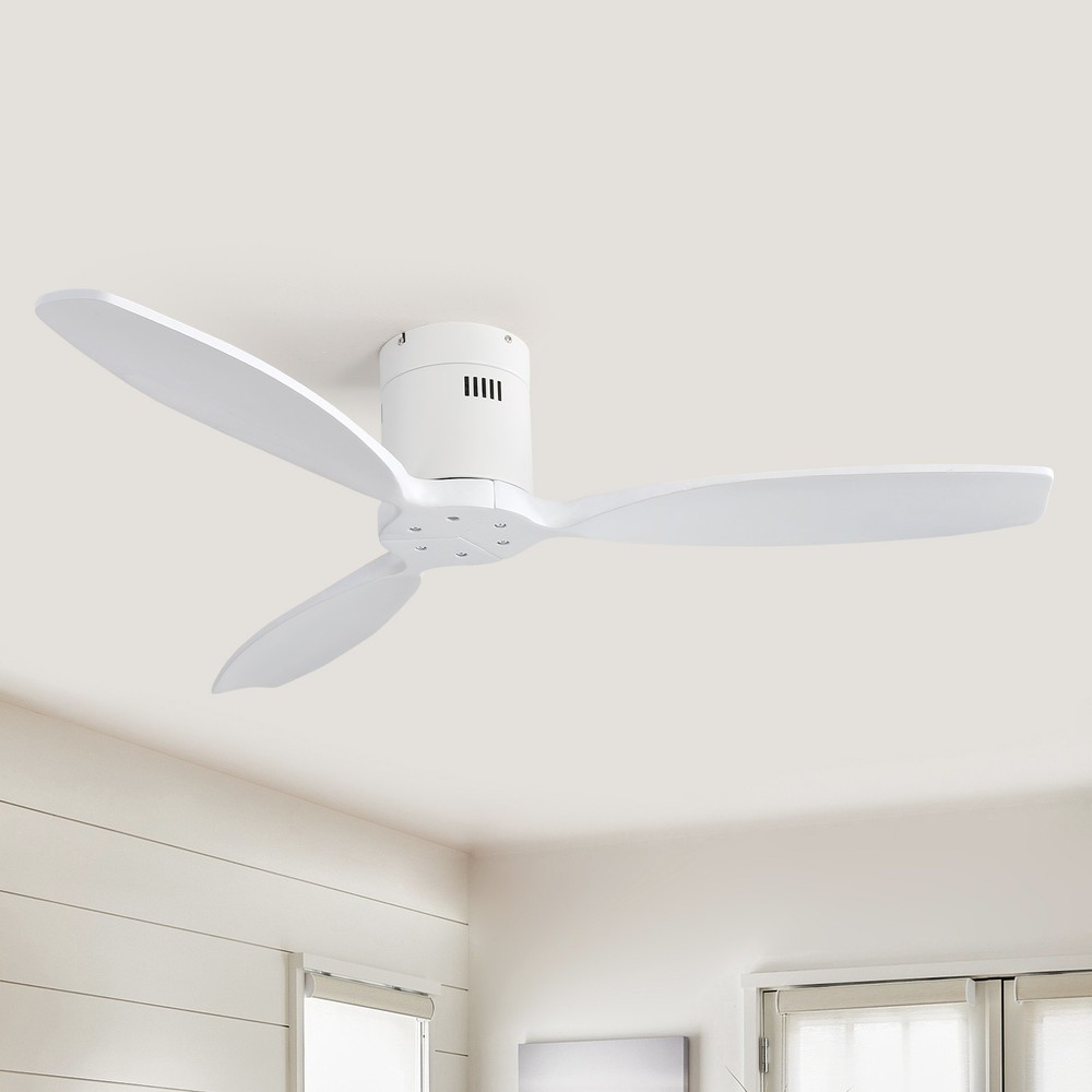 Sofucor 52-inch,Ceiling Fan,No Light & White+Solid Wood Blades,6 Speeds Bedroom.