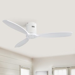 Sofucor 52-inch,Ceiling Fan,No Light & White+Solid Wood Blades,6 Speeds Bedroom.