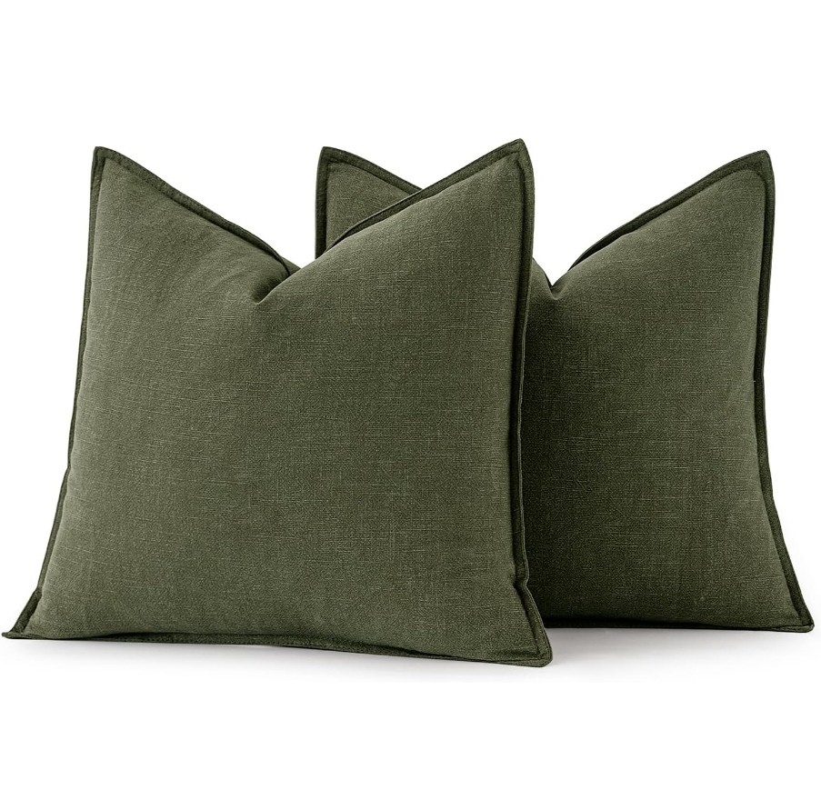16x16 Inch MIULEE Decorative Linen Pillow Covers Dark Olive Green Boho gallery