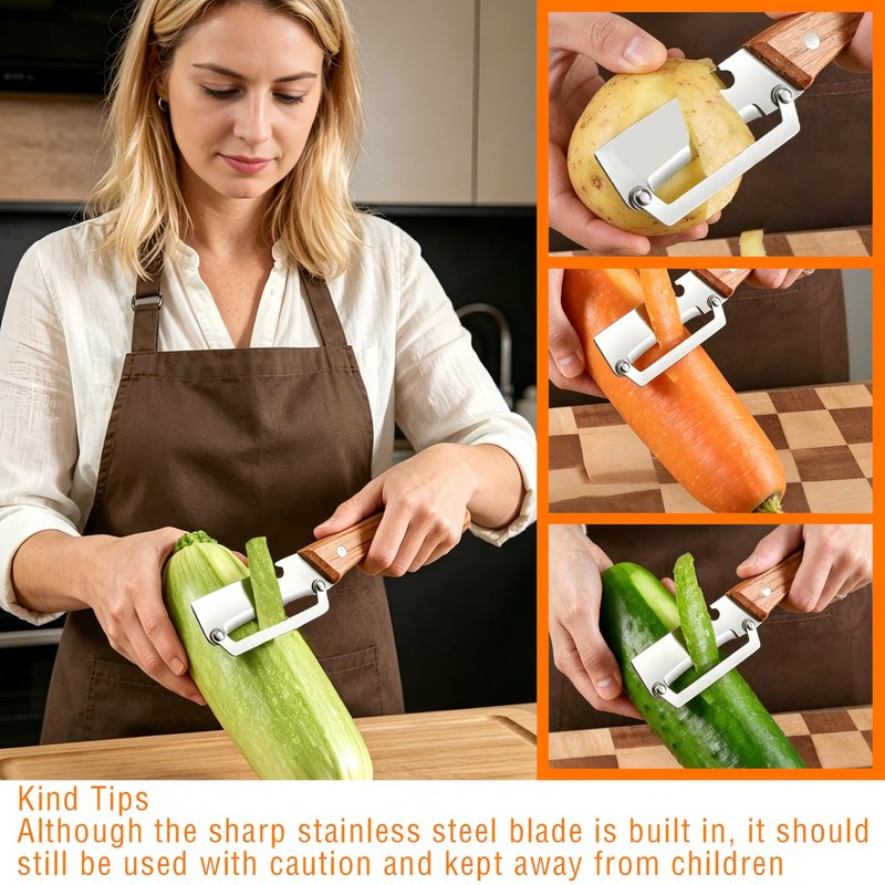 Multi-Functional Vegetable Peeler for 10.8*4CM, Natural Wood Color + Silver gallery