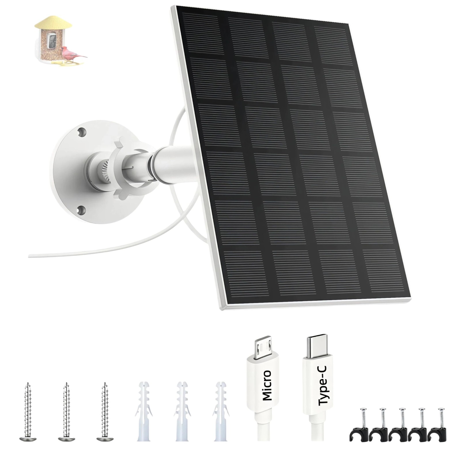 Solar Panel for Bird Feeder, 3W Continuous Power Supply with Type-C Plug for ... gallery