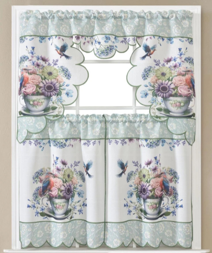 3PC KITCHEN TIER VALANCE SET SHORT PANEL WINDOW CURTAIN PRINTED 60'X 36'