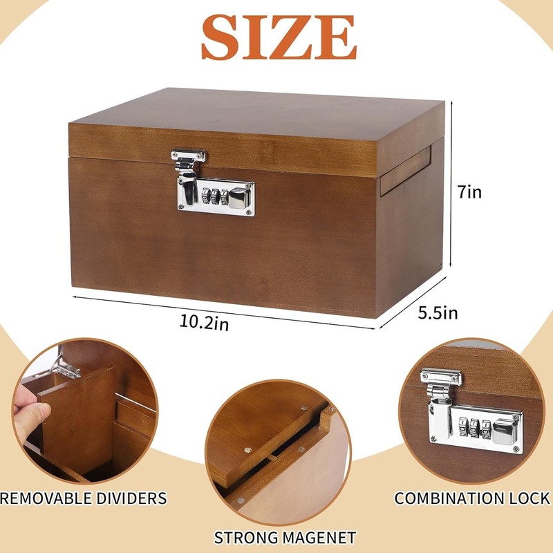 Large Wooden Storage Box with Lockable Bamboo Box Removable Tray & Compartments gallery