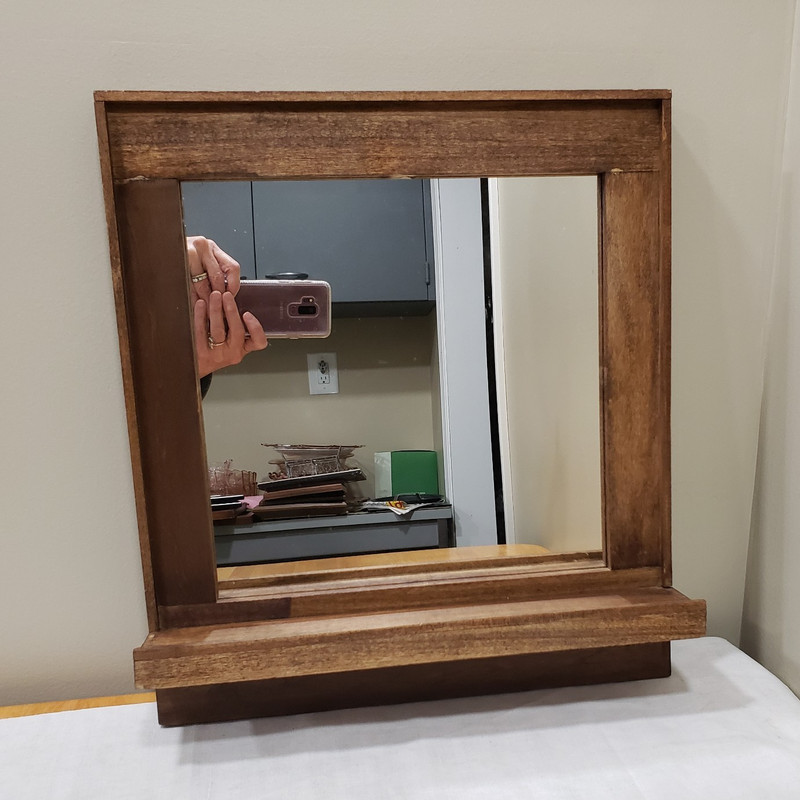 Wall Accent Mirror With Shelf Wood Framed Rustic Farmhouse Entryway Vanity Decor gallery