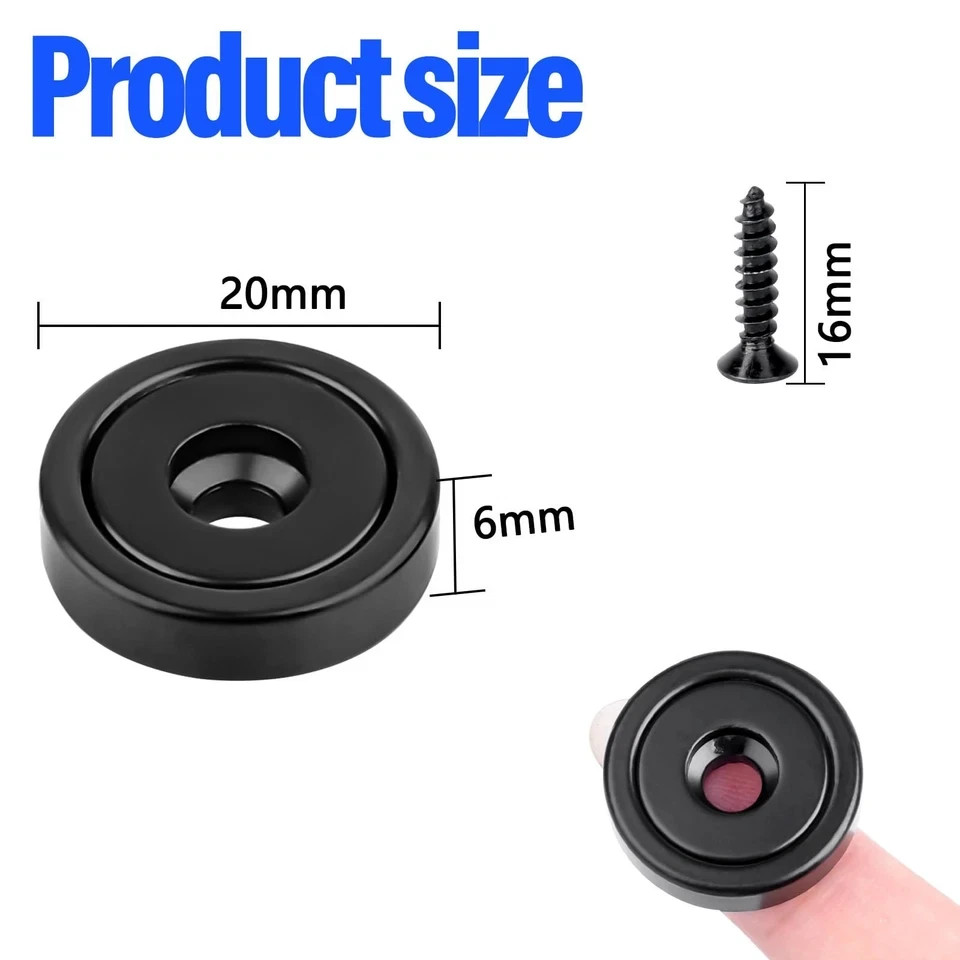8 Pack Strong Neodymium Cup Magnets 22LBS, 20x6mm with 4.5mm hole-8P, Black gallery