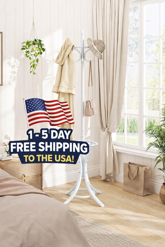 Wood Standing Hat Coat Rack with Umbrella Stand-Natural - Color: white