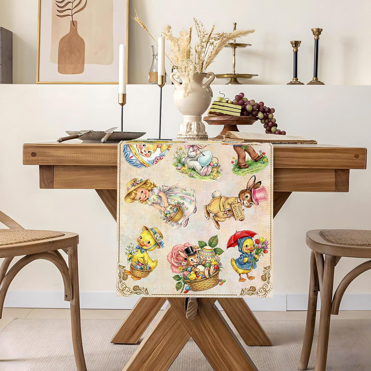 Vintage Easter Table Runner Spring Retro Bunny Duck Children's Baby Shower Party gallery