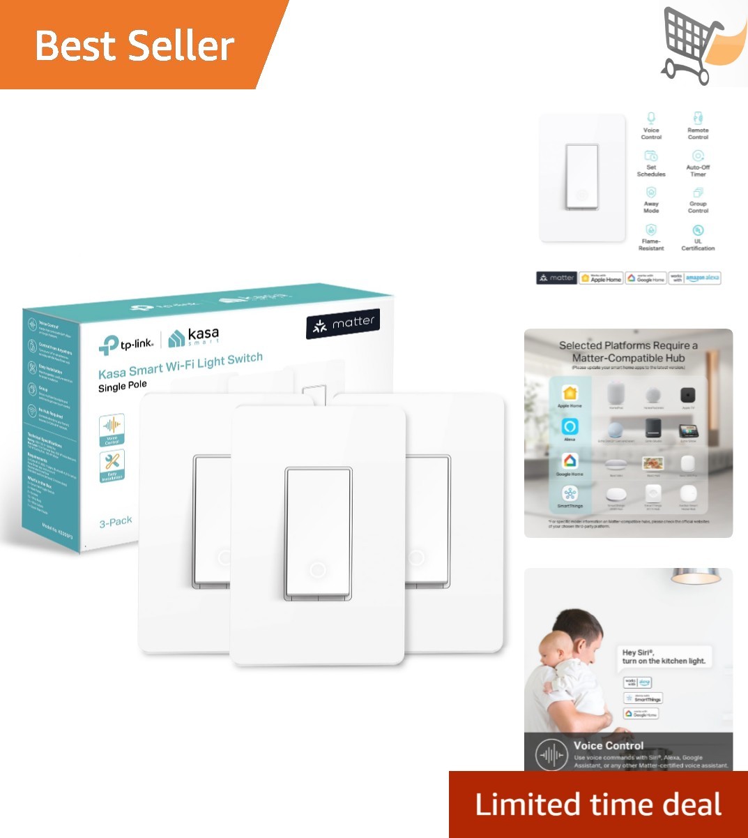 Smart Light Switch Matter Certified 3 Pack Voice App Control Wi-Fi gallery