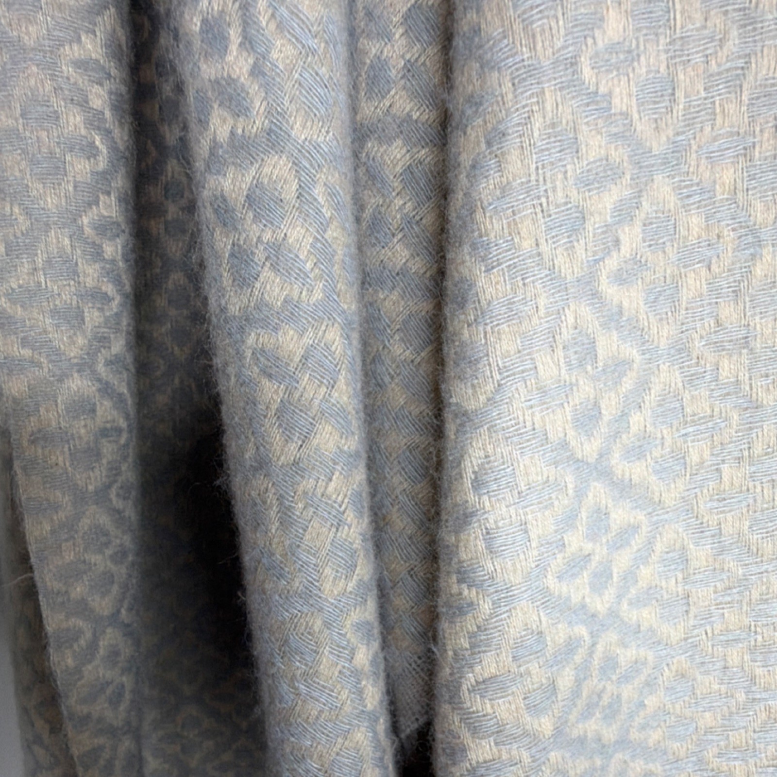 Cashmere Geometric Fringed Rectangular Beige Shawl/Wrap/Scarf . 76”x28” gallery