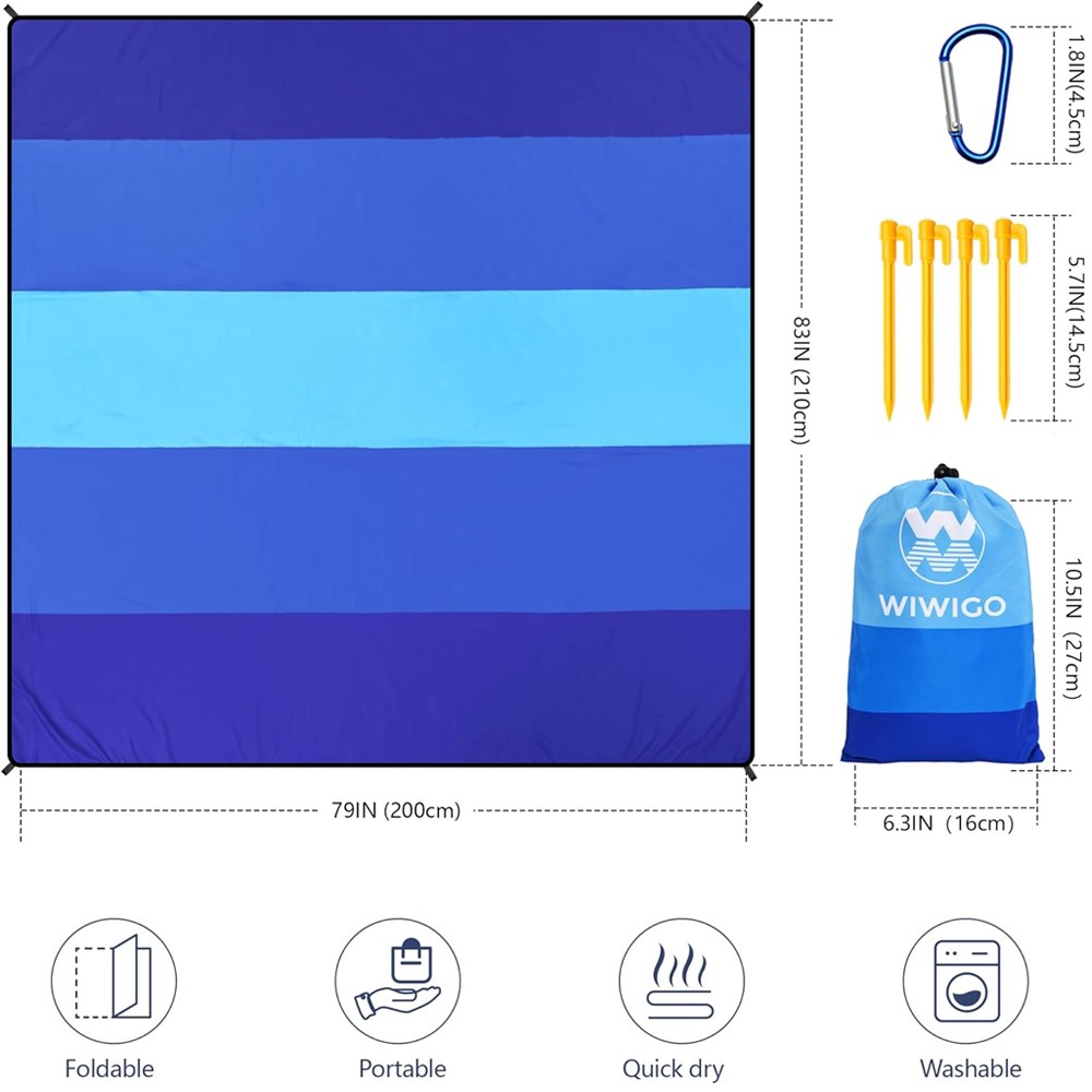Beach Blanket Waterproof Sandproof Beach Mat 79" X 83"/10'x9'for 2-8 Adul US gallery