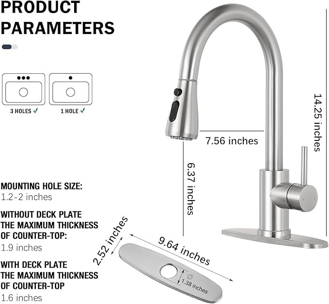 Kitchen Sink Faucet Pull Down Single Handle Swivel Sprayer Mixer Tap W/Plate gallery