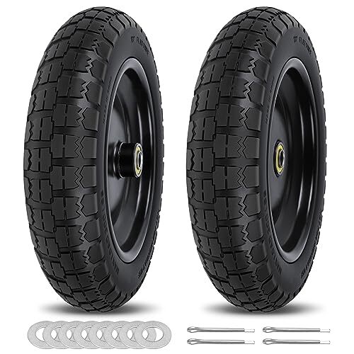 13 Inch Flat Free Wheels Tires 4.00-6 Solid with Universal 5/8" Axle Bore Hol... gallery