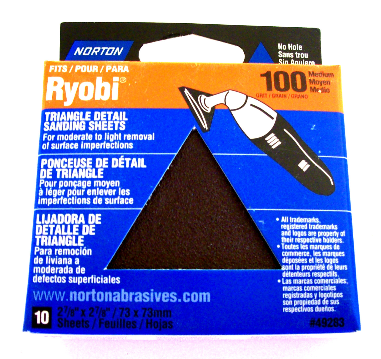 100 NORTON TRIANGLE DETAIL SANDING DISC SHEETS 100 GRIT 49283 FITS RYOBI USA gallery