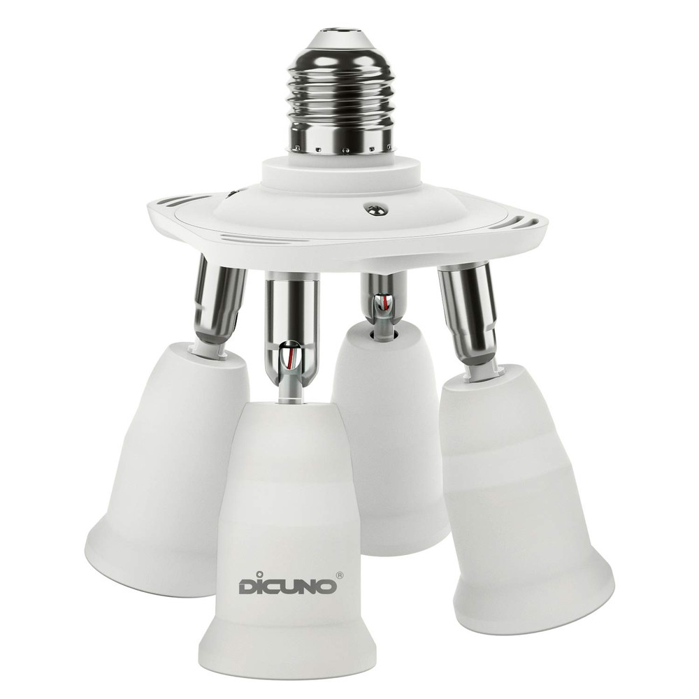 4 in 1 E26 Light Socket Splitter Adapter, Standard Base LED Bulbs Converter