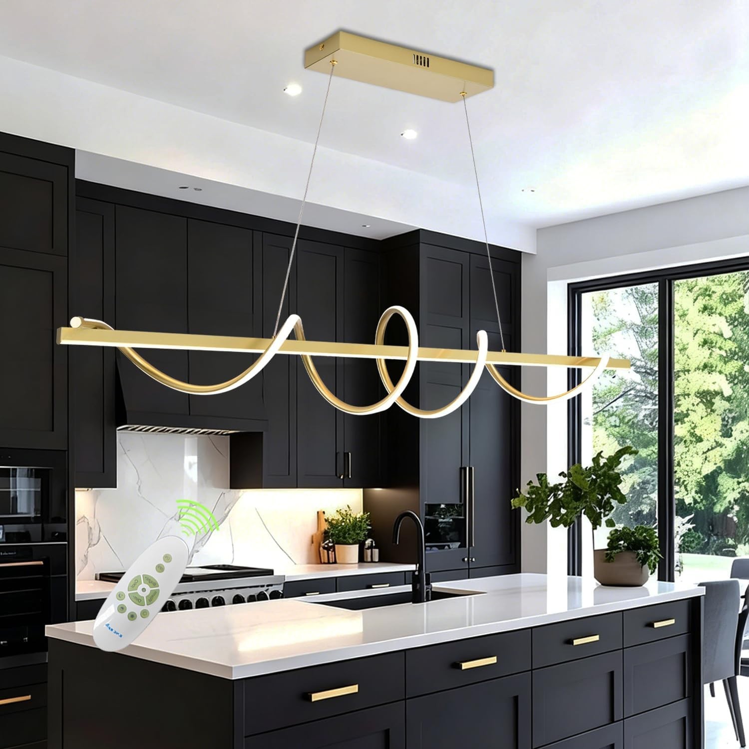 Modern Iland Lights for Kitchen , Spiral gold Chandelier for Dining room 47.2 In gallery
