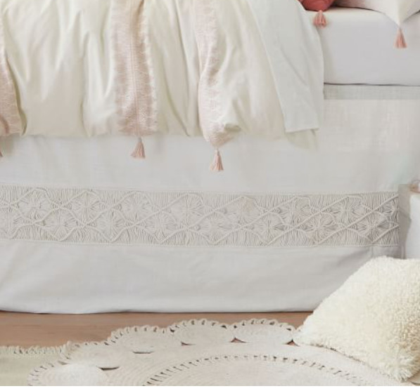 Pottery Barn Teen Dorm Macrame Vaulted Bed Skirt 60" Drop White Twin XL #N408 gallery