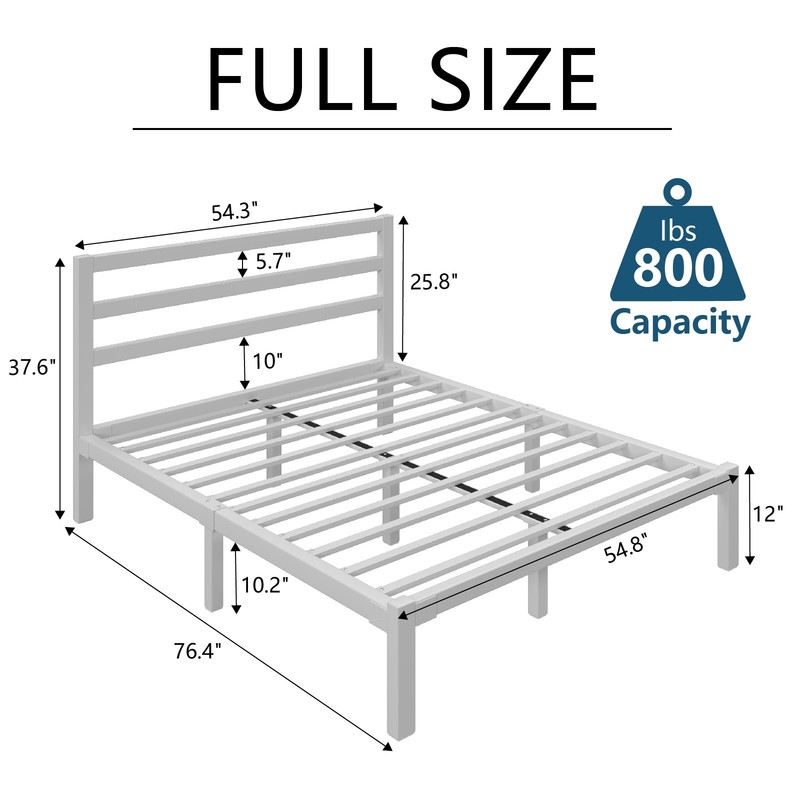 Metal Platform Bed Frame Twin/Full/Queen/King with White Headboard Easy Assembly gallery