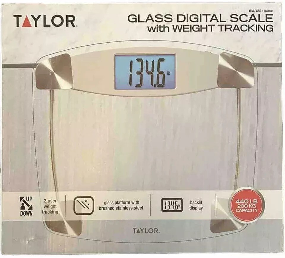 Taylor Glass Digital Scale with Weight Tracking 440 Lb Capacity 2 Opened Box gallery