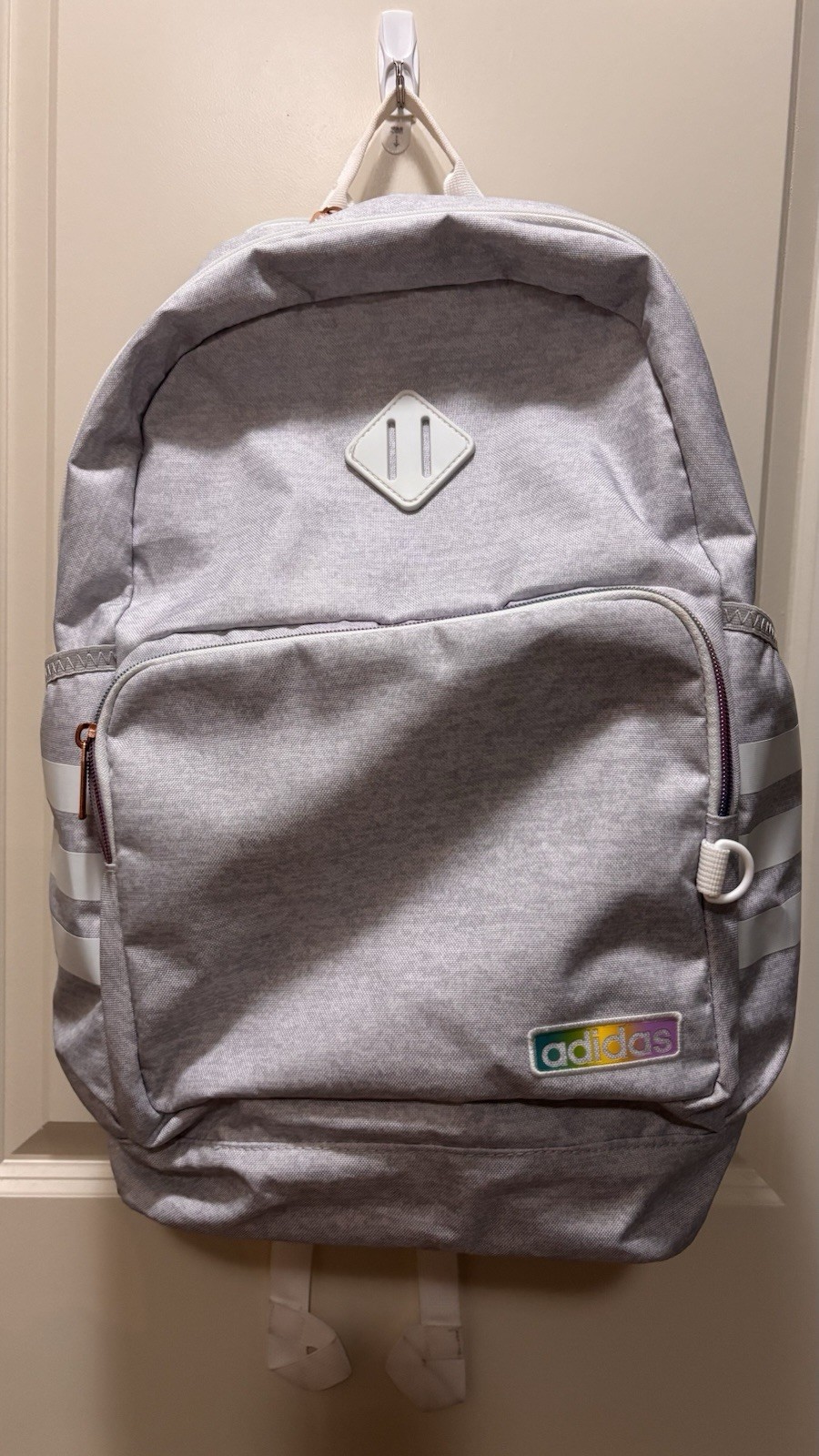 adidas Grey Backpack with Adjustable Straps and Multiple Pockets